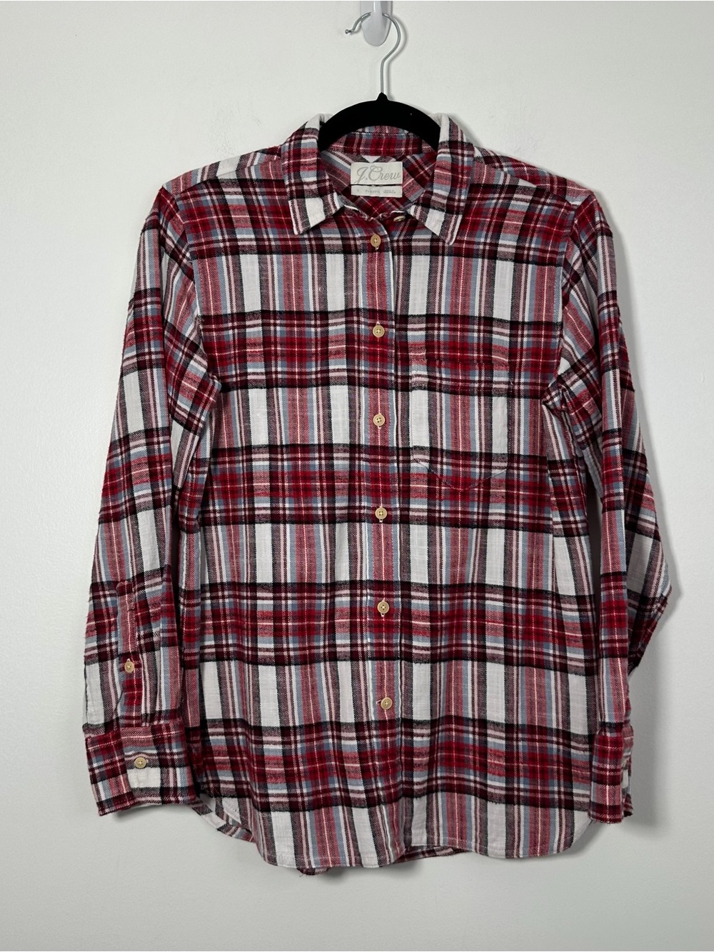 J.Crew Classic Women’s Size 2 Red Blue White Plaid 100% Cotton Button Down Shirt